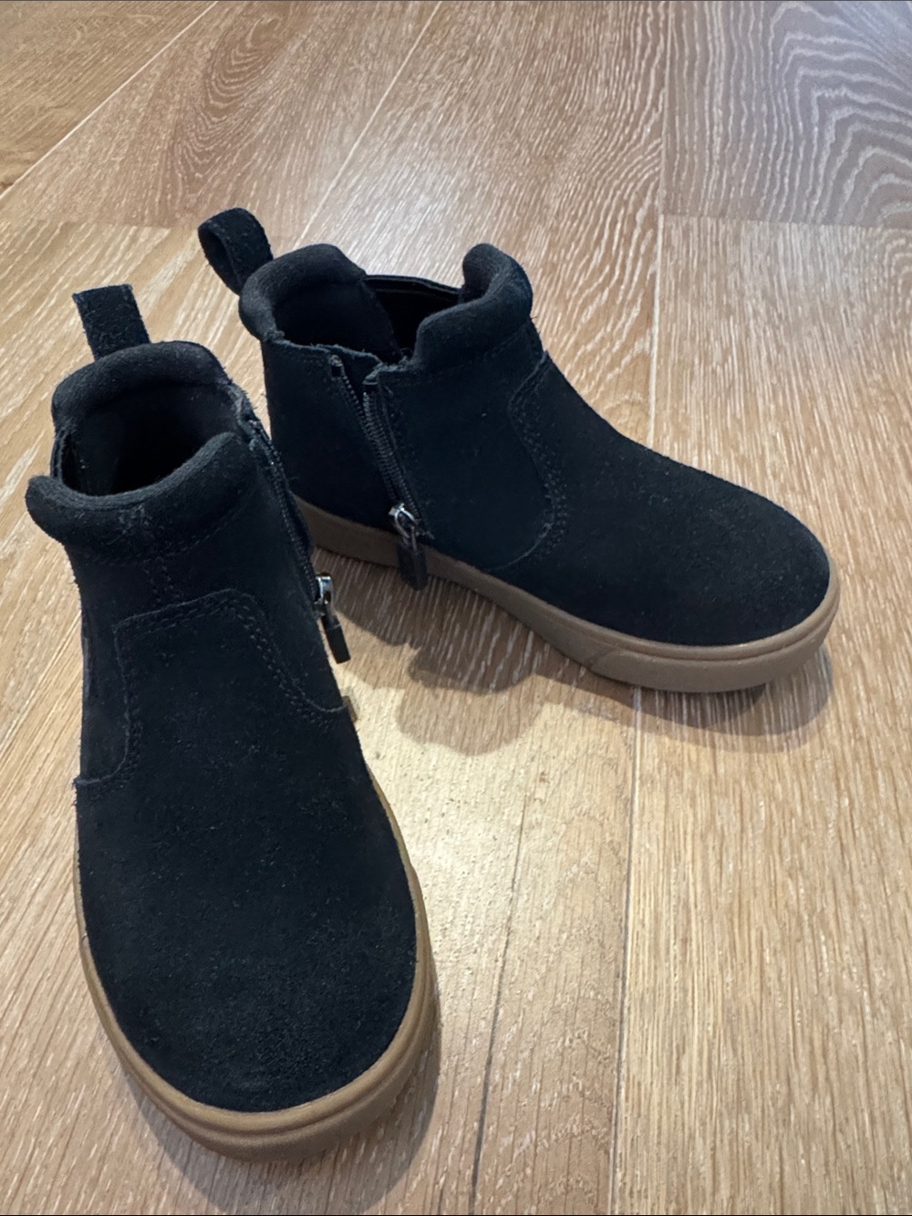 Kids Ugg Black Suede Ankle Boots with Green Soles